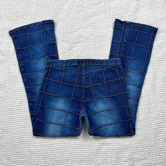 Y2K 90s Grid Patchwork Low Rise Jeans - Picture 2 of 7